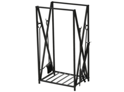 Suporte de aço para ferramentas, 4 ferramentas, lenha, atiçador, pá, escova, pinças, 46x30x76cm, preto S/MARCA