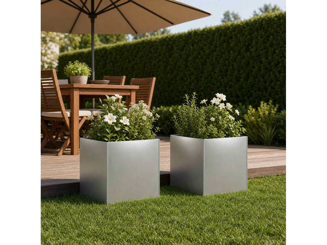 Vidaxl Vaso De Jardim 2 Unid. Prateado 45 X 45 X 45 Cm Aço Galvanizado
