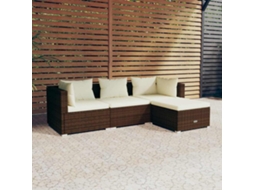 Conjunto 4 Peças Lounge Jardim C/ Almofadões Vime Pe Marrom Dkd Home Decor