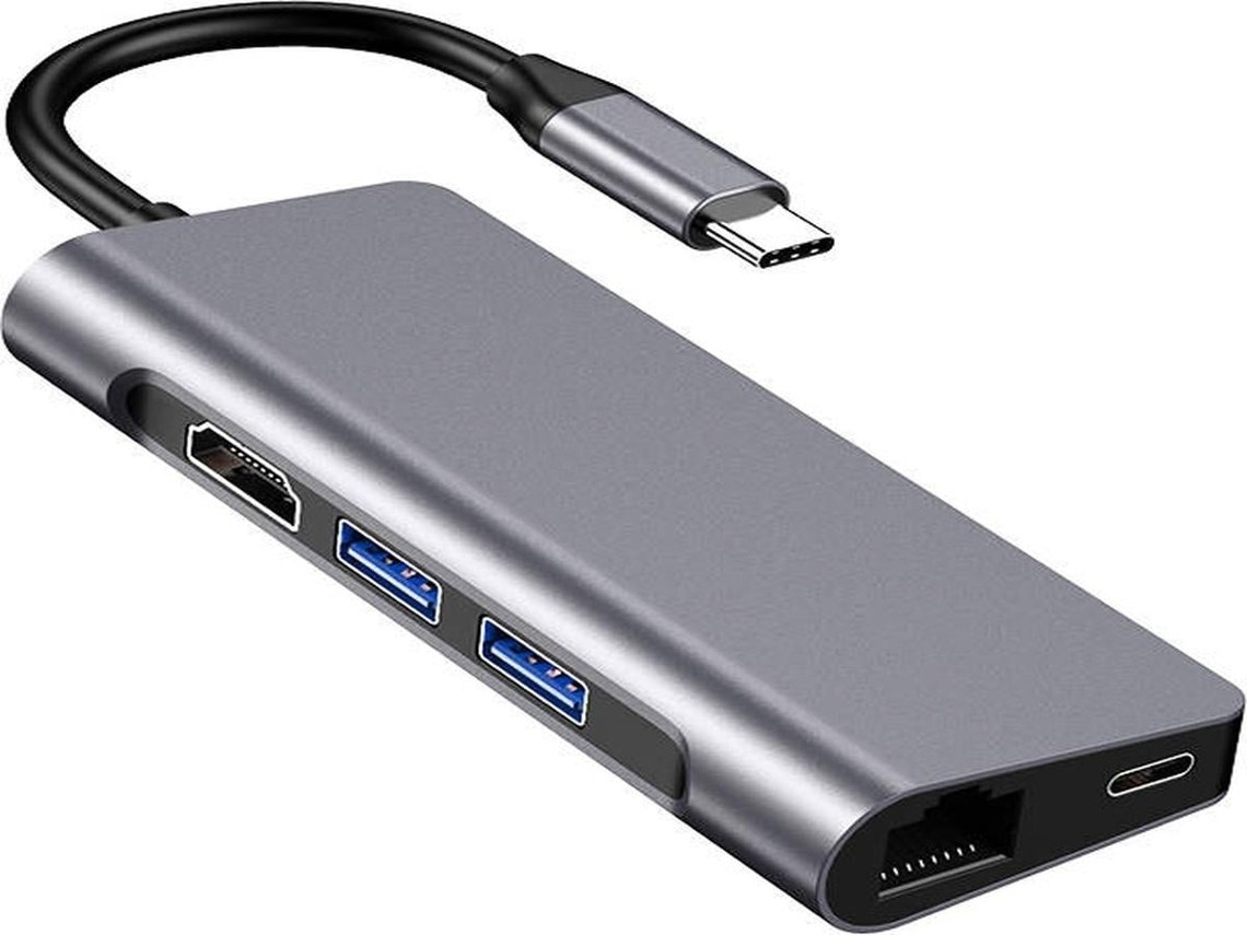 Adaptador de encaixe USB-C multifuncional, compacto, Cinzento - Pacote com 3 unidades