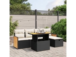 Vidaxl 6 Pcs Conjunto Sofás De Jardim C/ Almofadões Vime Pe Preto