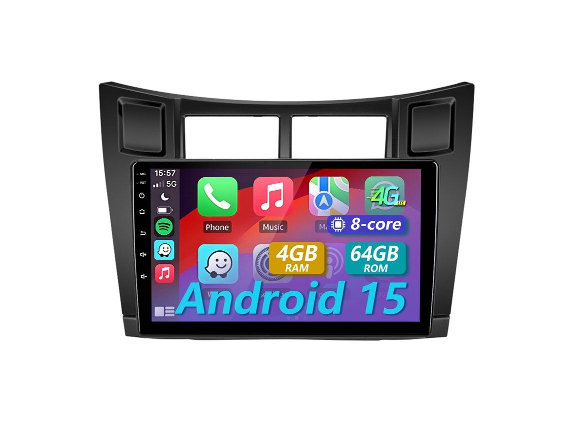 Rádio Automotivo Para Toyota Yaris Xp90 2005- 2012 | Android 15 | 8-core | 4gb+64gb | Carplay Sem Fio | Swc