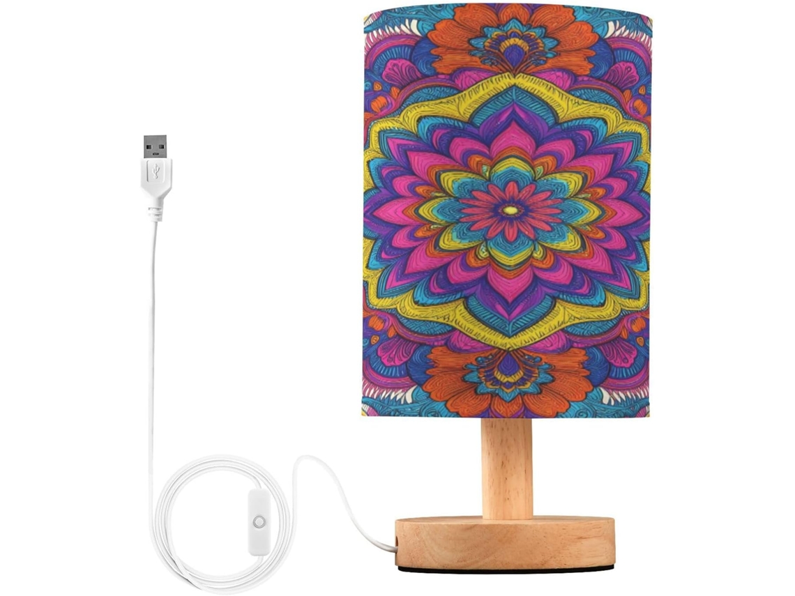 Abajur De Cabeceira Com Estampa Mandala Floral Para Quarto, Luminária De Cabeceira Led, Luminária De Leitura Com Portas