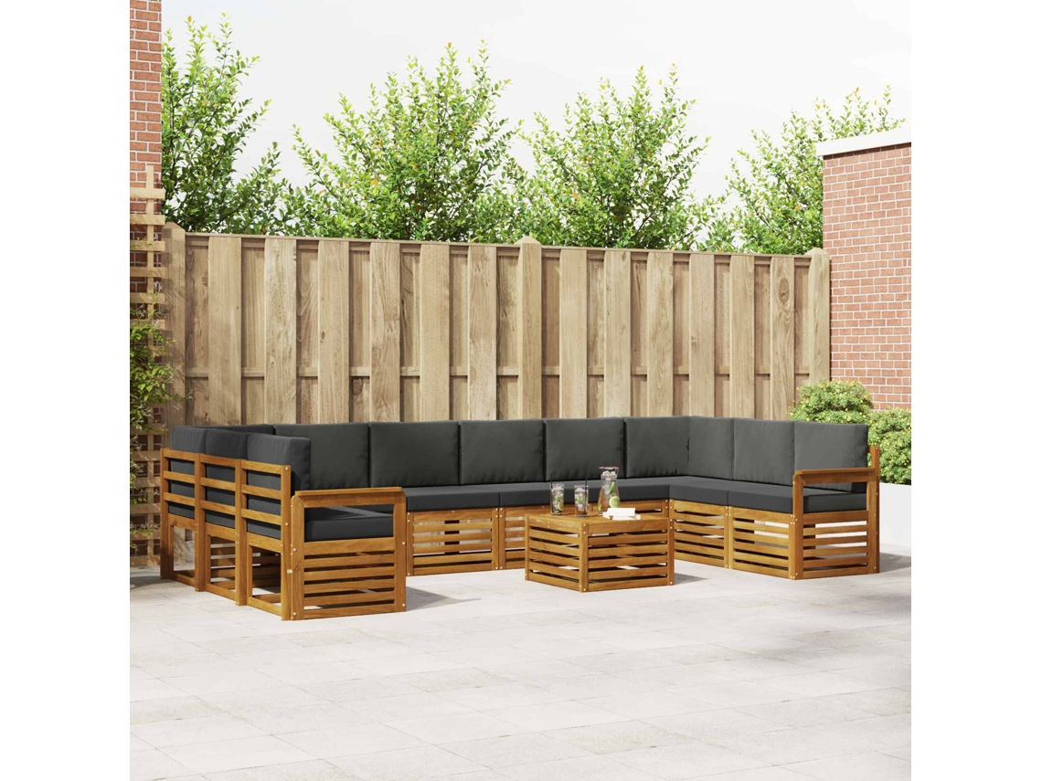 Vidaxl Conjunto De Sofás Para Exterior 11 Unid. Natural E Antracite