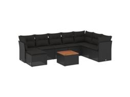 Conjunto de 9 sofás de jardim com almofadões Vime Pe Preto MAISON EXCLUSIVE (9 peças)