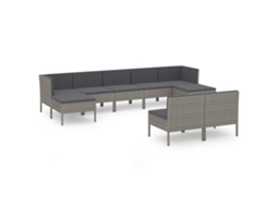 Maison Exclusive - 9 Pcs Conjunto Lounge De Jardim C/ Almofadões Vime Pe Cinzento