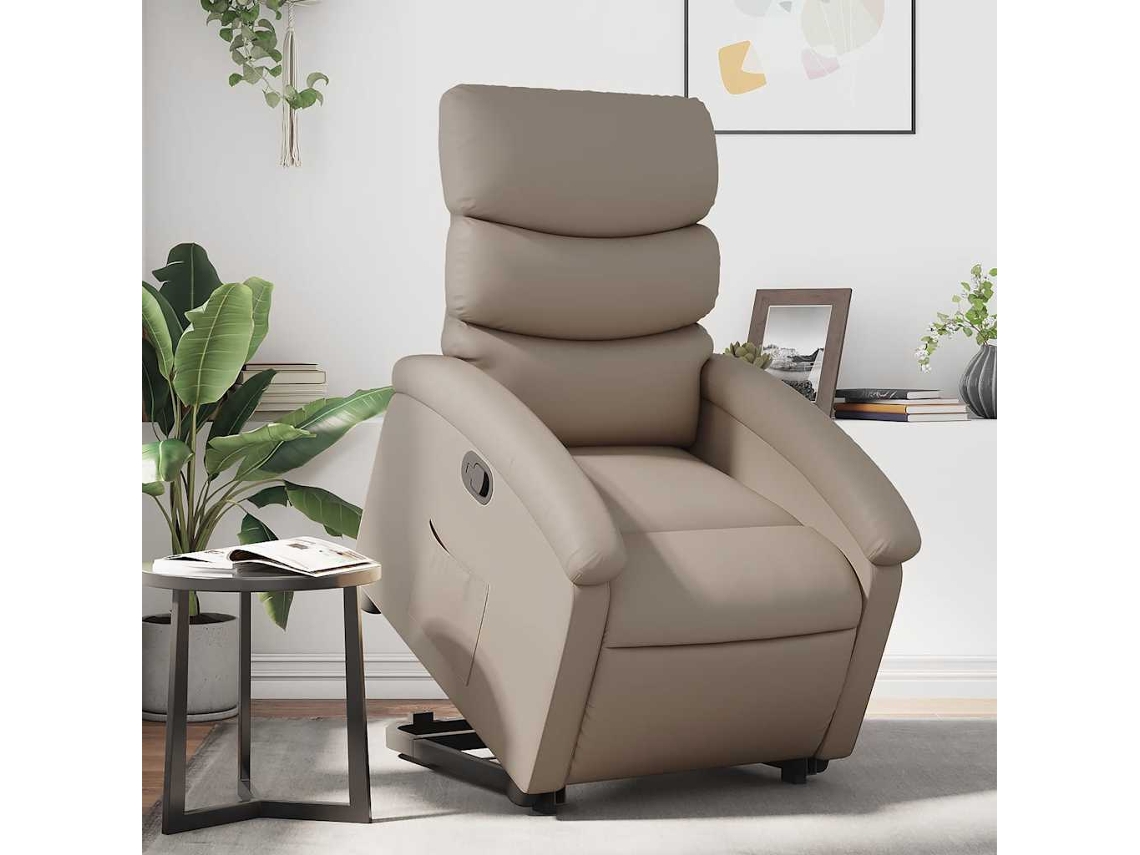 Vidaxl Poltrona Reclinável Elevatória Couro Artificial Cor Cappuccino