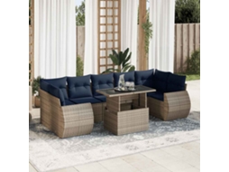 Vidaxl 8 Pcs Conjunto Sofás Jardim Almofadões Vime Pe/acácia Cinzento