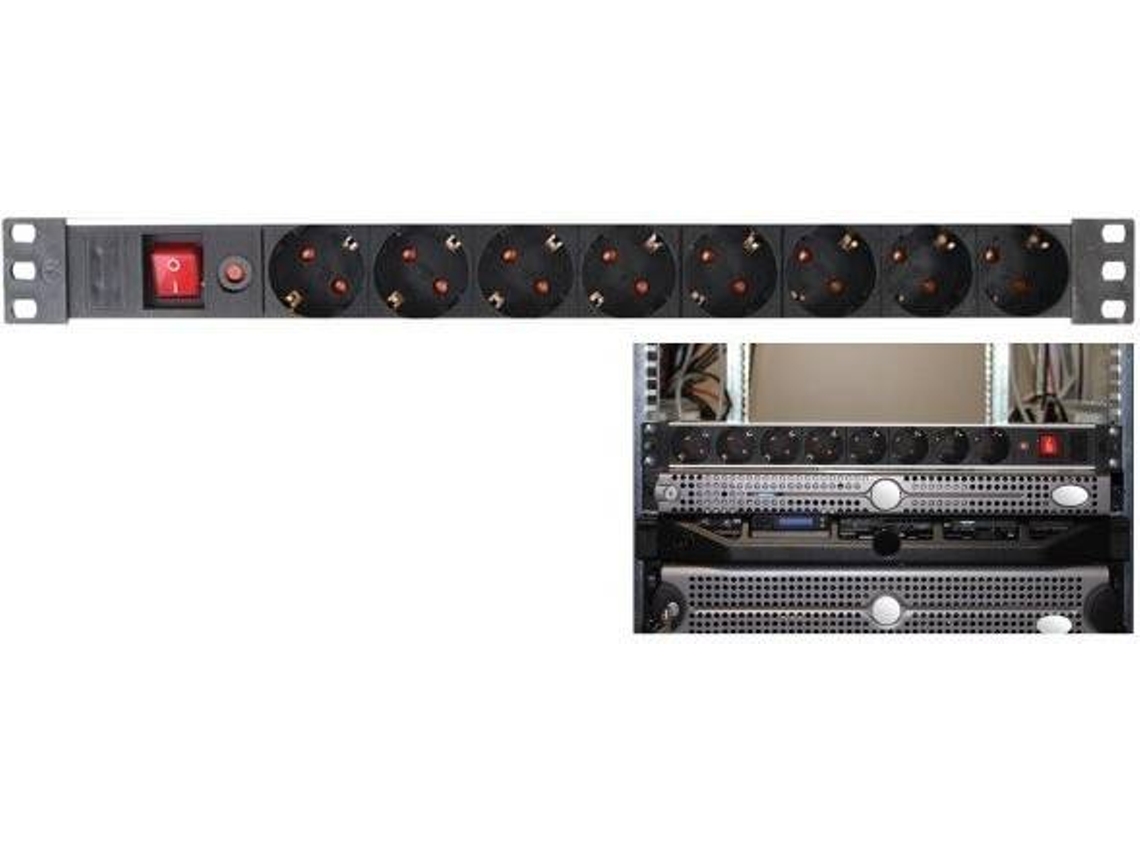 Tomada com 8 saídas para Rack 19" PEREL com interruptor + fusível