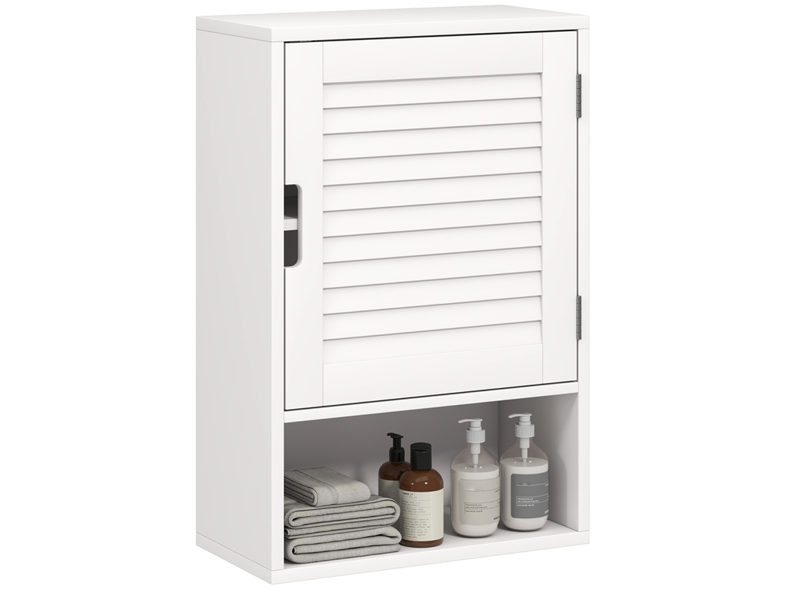 Armário de parede para banheiro com porta ripada, prateleira ajustável, 40x20x60cm, branco BTFORUS