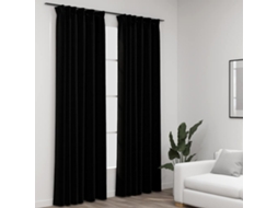 Vidaxl Cortinas Opacas Aspeto Linho Com Ganchos 2 Pcs 140x245 Cm Preto