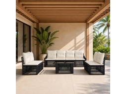 Vidaxl Conjunto De Sofá De Jardim 9 Unid. Preto E Branco Creme Vime Pe