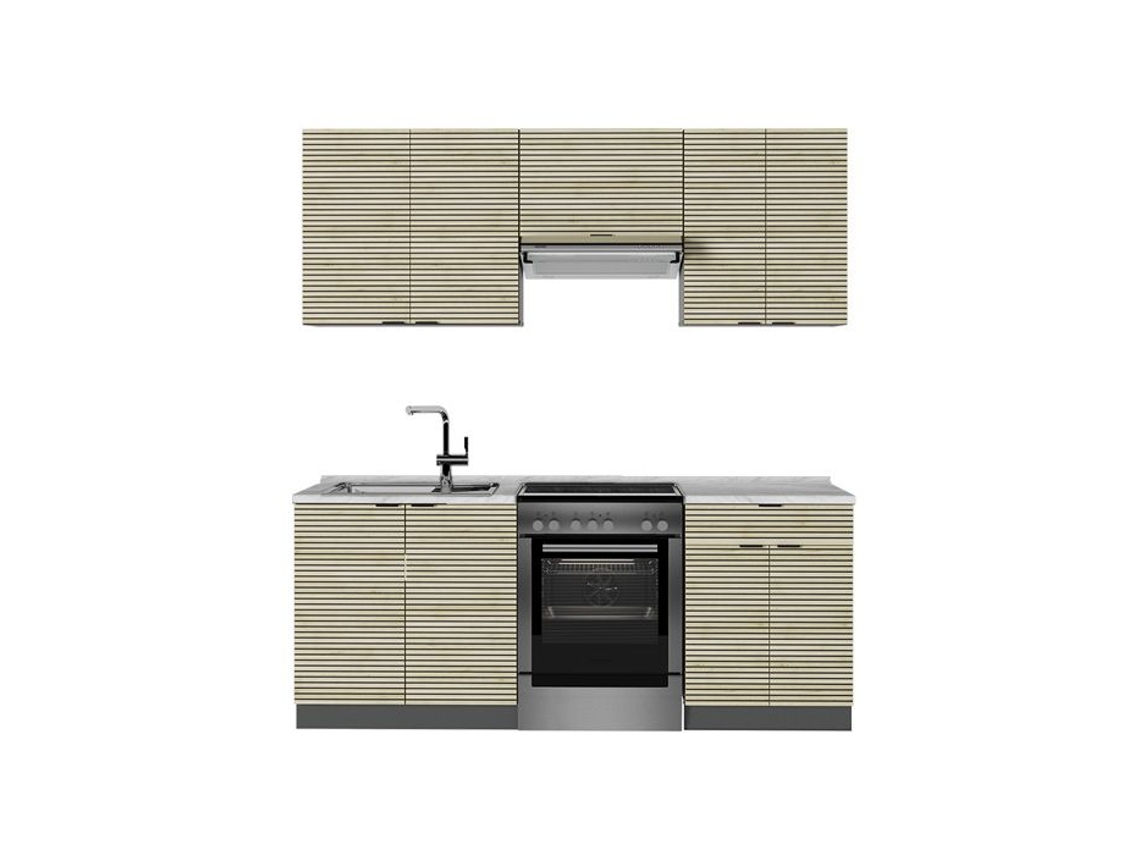 Cuisine Fame Line, 200cm, Pt Mármore, Carvalho Lambris/anfraçite, Anfraçite, Vicco