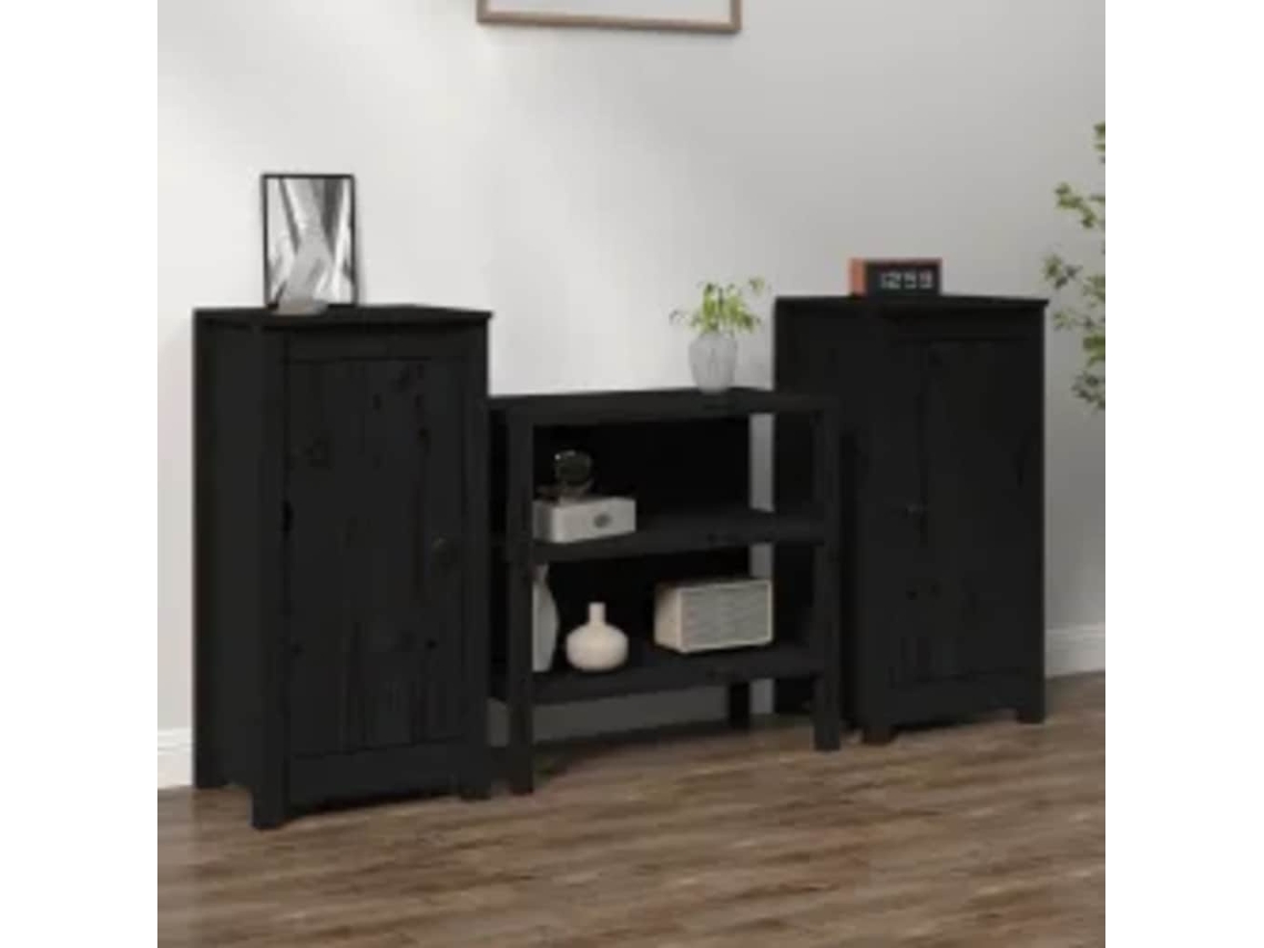 Vidaxl Aparadores 2 Pcs 39x35x80 Cm Madeira De Pinho Maciça Preto