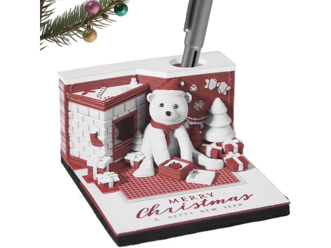 Calendário De Mesa 2026 – Arte Em Papel 3d, Com Urso Natal Decoração