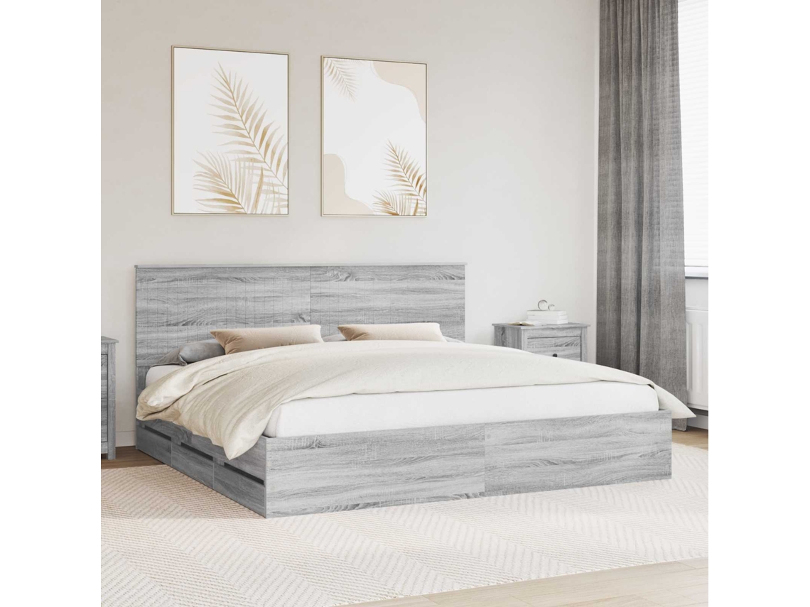 Vidaxl Estrutura Da Cama Com Gaveta Cinza Sonoma 200 X 200 Cm