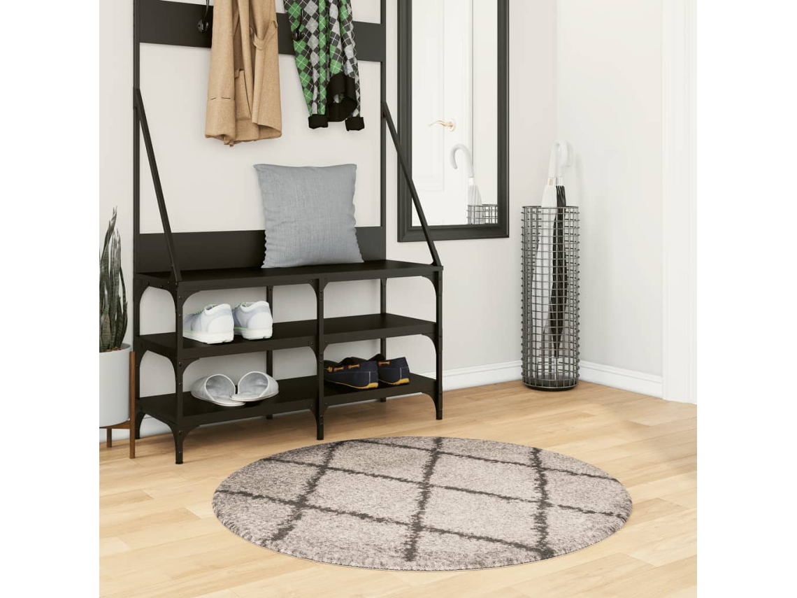 Vidaxl Tapete Shaggy De Pelo Alto Pamplona Ø 100 Cm Bege E Antracite