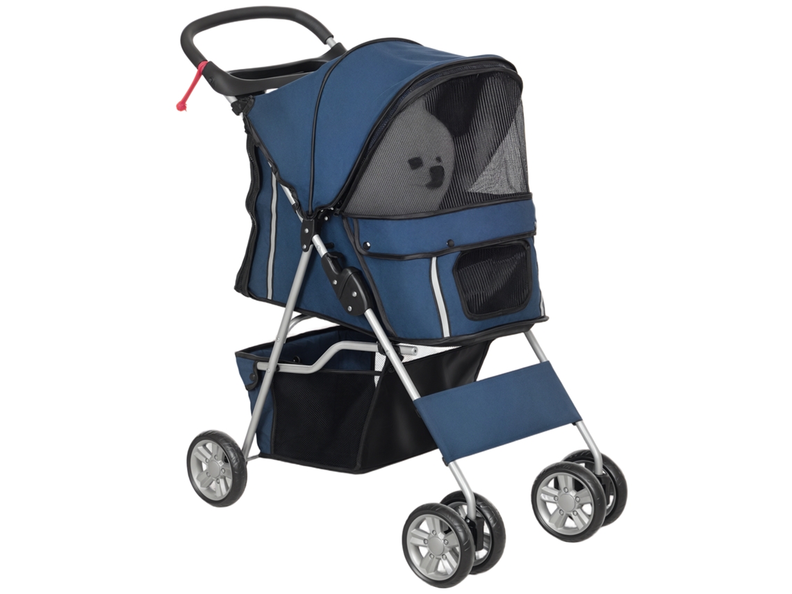 Carrinho para Cães de Até 10kg, Carrinho Dobrável para Animais de Estimação, 75x45x97cm, Azul Escuro Ge