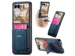 Capa Traseira De Couro Retrô Com Suporte E Porta-cartões Azul Para Motorola Razr 60 50 5g