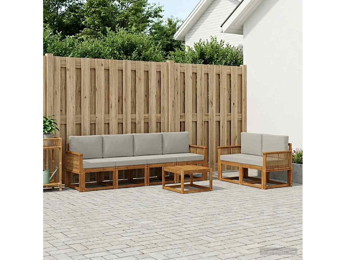 Vidaxl Conjunto De Sofás Para Exterior 7 Pcs Natural E Cinzento-claro