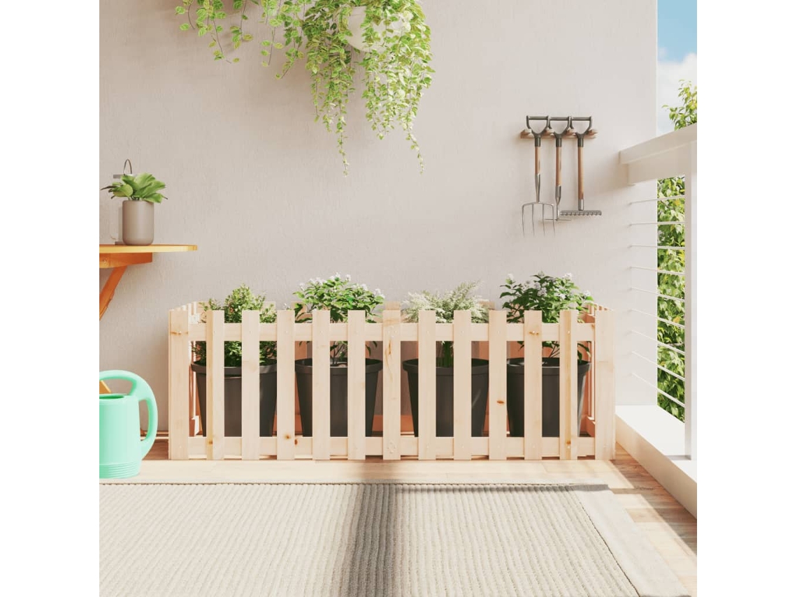 Vidaxl Canteiro Elevado C/ Design De Cerca 150x50x50 Cm Pinho Maciço
