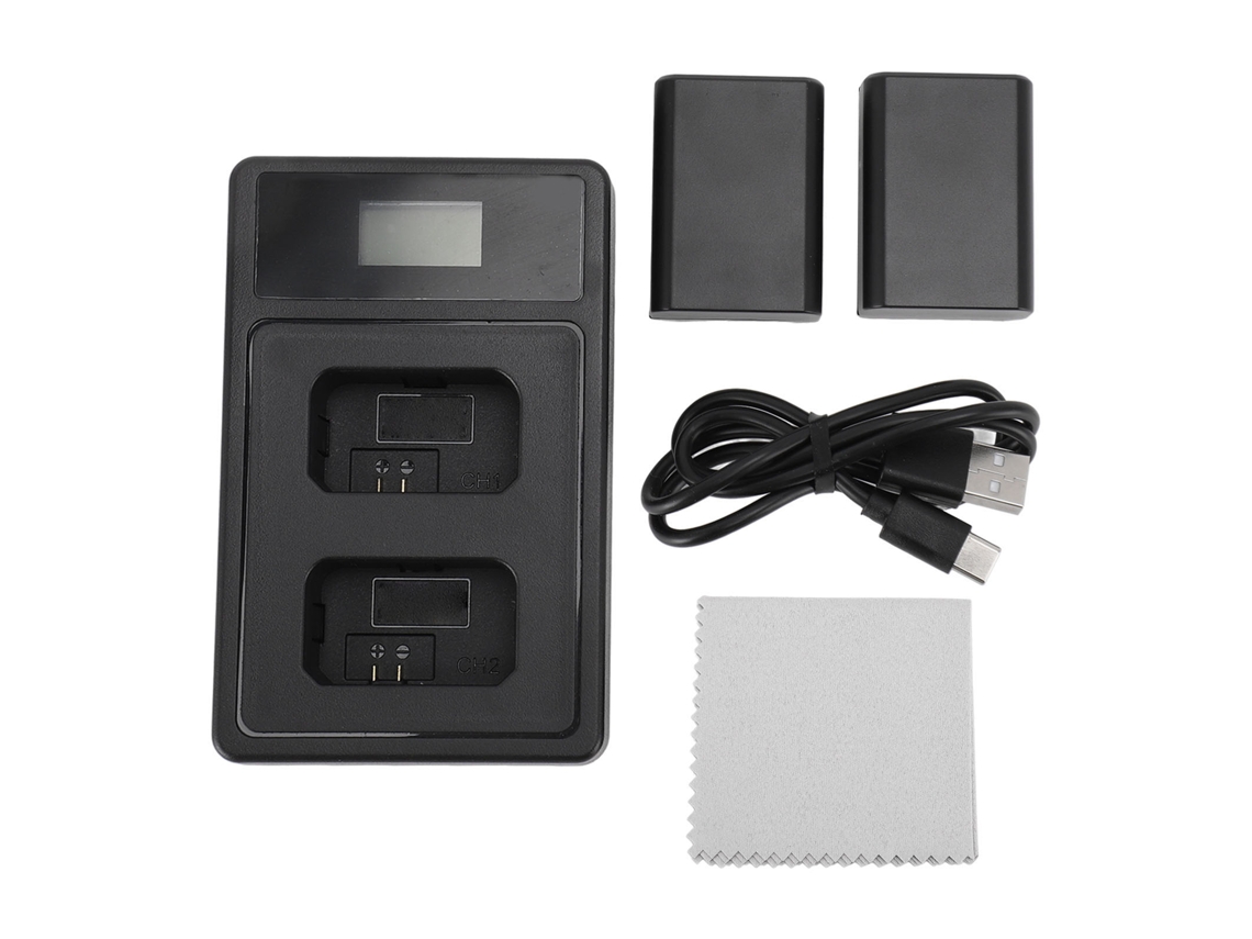 Bateria NP Fw50 7.2v 1850mah com Dock de Carga USB para Câmeras ZV-E10 e similares