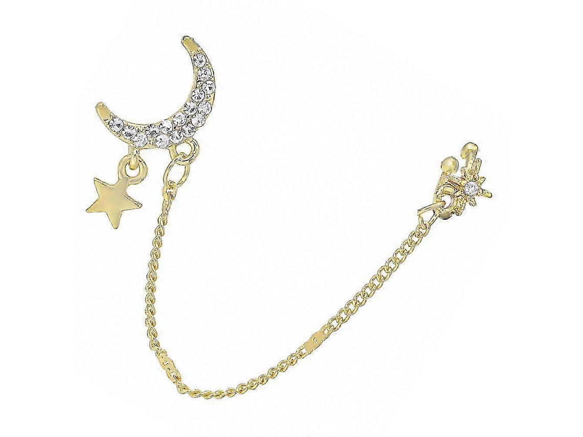 Brincos De Argola Lua E Estrela, Acessório Sem Perfuração Com Rhinestones