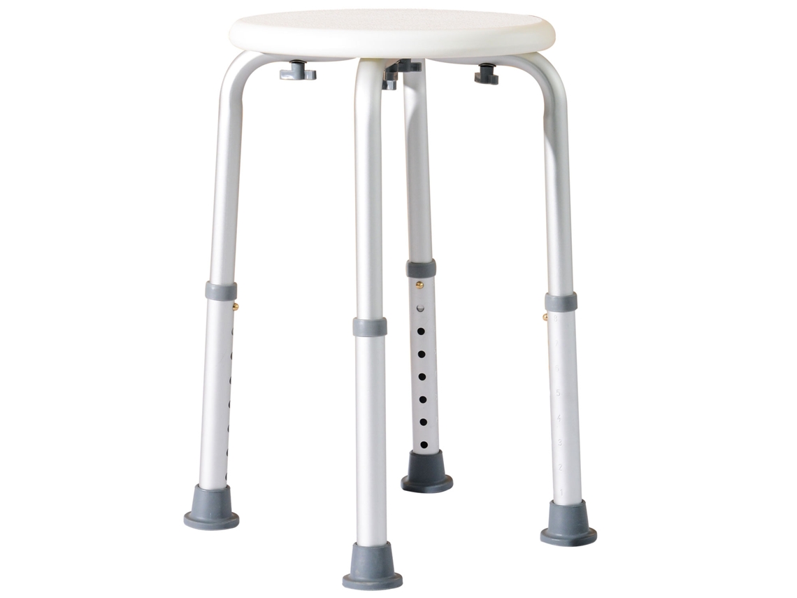 Banquinho De Chuveiro Com Altura Ajustável E Assento Ergonômico, Pés Antiderrapantes, Carga Máxima 136 Kg, Alumínio E Hdpe Branco