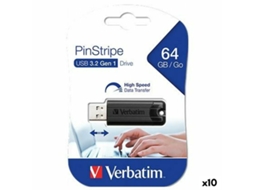 Pendrive VERBATIM Pinstripe (Preto - 64 GB)