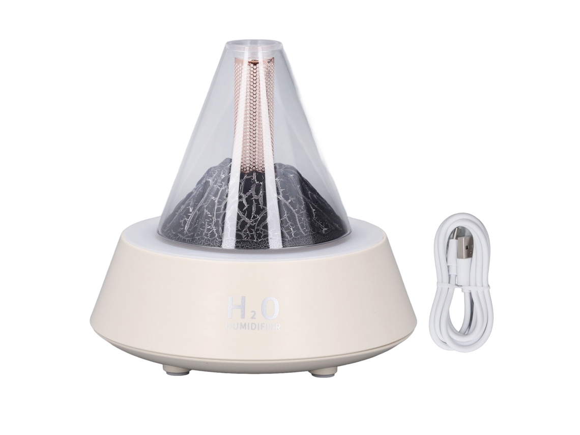 Difusor de Aromaterapia Vulcão 7 Luzes Led Silencioso Desligamento Automático 80ml Branco S/MARCA