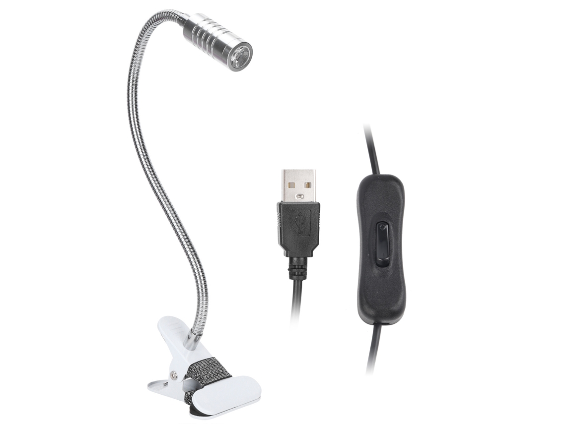 Lâmpada de mesa de clip LED flexível com luz quente para leitura USB prata | S/MARCA