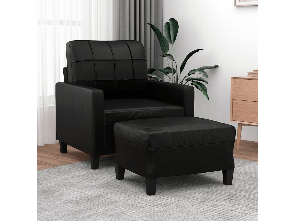 Vidaxl Poltrona Com Apoio De Pés Couro Artificial 60 Cm Preto