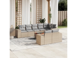 Vidaxl 9 Pcs Conjunto De Sofás P/ Jardim Com Almofadões Vime Pe Bege