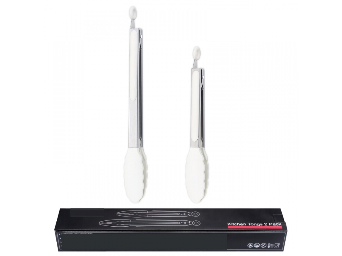 Pinças de silicone para alimentos Slowmoose Kitchen, 23 cm e 30 cm, brancas, com trava, conjunto de 2