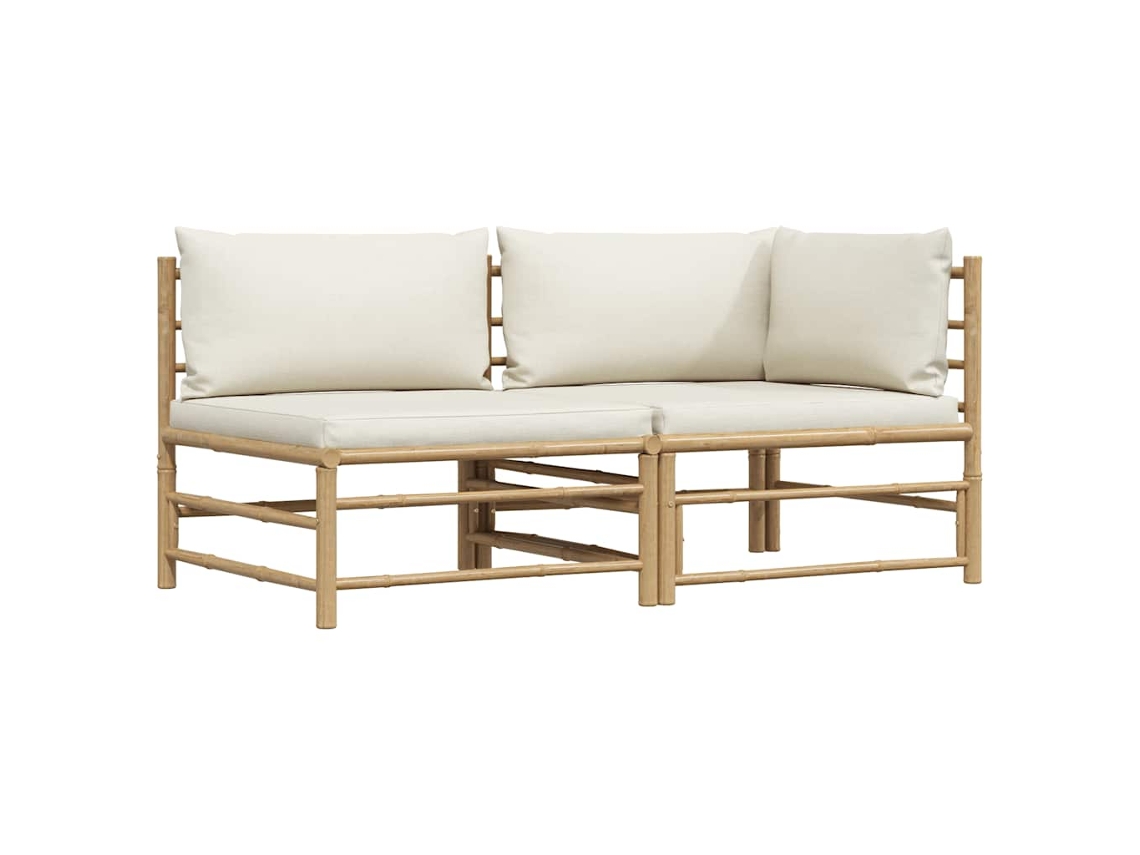 Maison Exclusive - 2 Pcs Conj. Lounge P/ Jardim Em Bambu C/ Almofadões Branco Nata