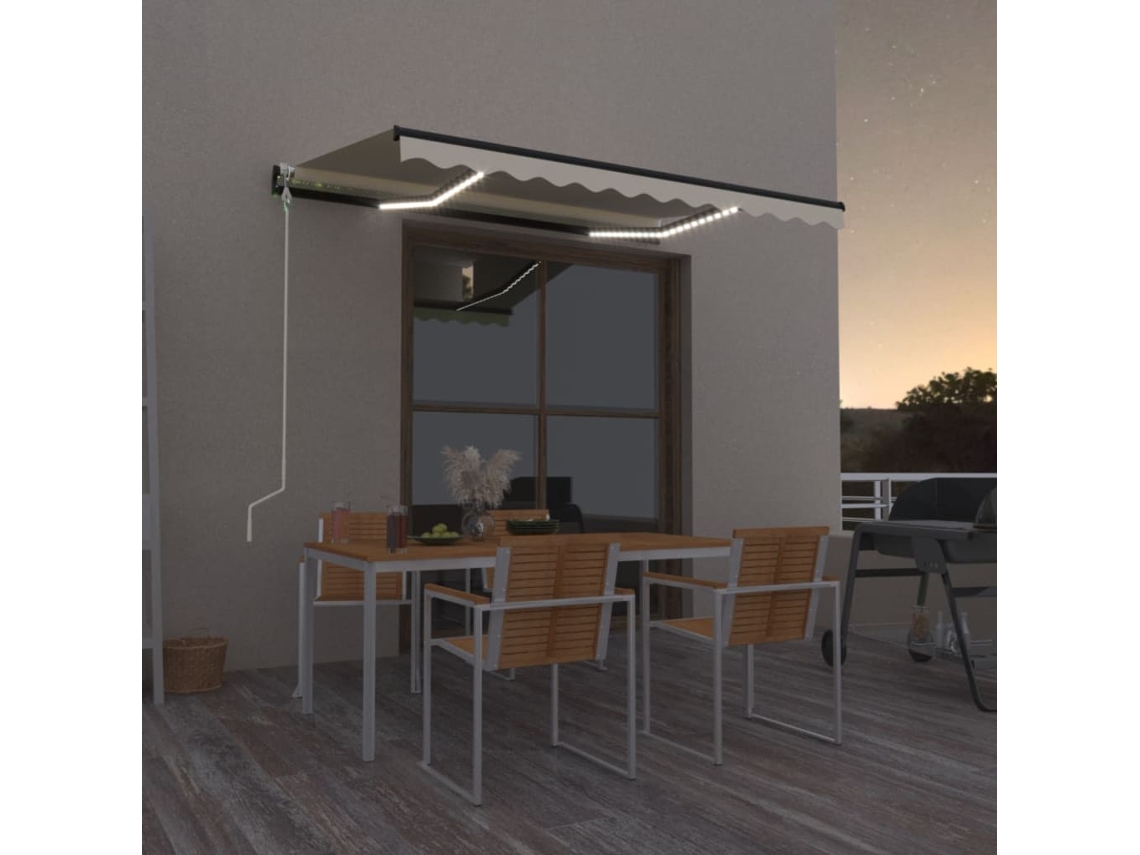 Vidaxl Toldo Automático Com Led E Sensor De Vento 350x250 Cm Cor Creme