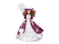 Ats muñeca de Porcelana Miniatsura Estilo Victoriano com Saia Roxa Escura e Chapéu para Decoração de Casa de Bonecas 1/12