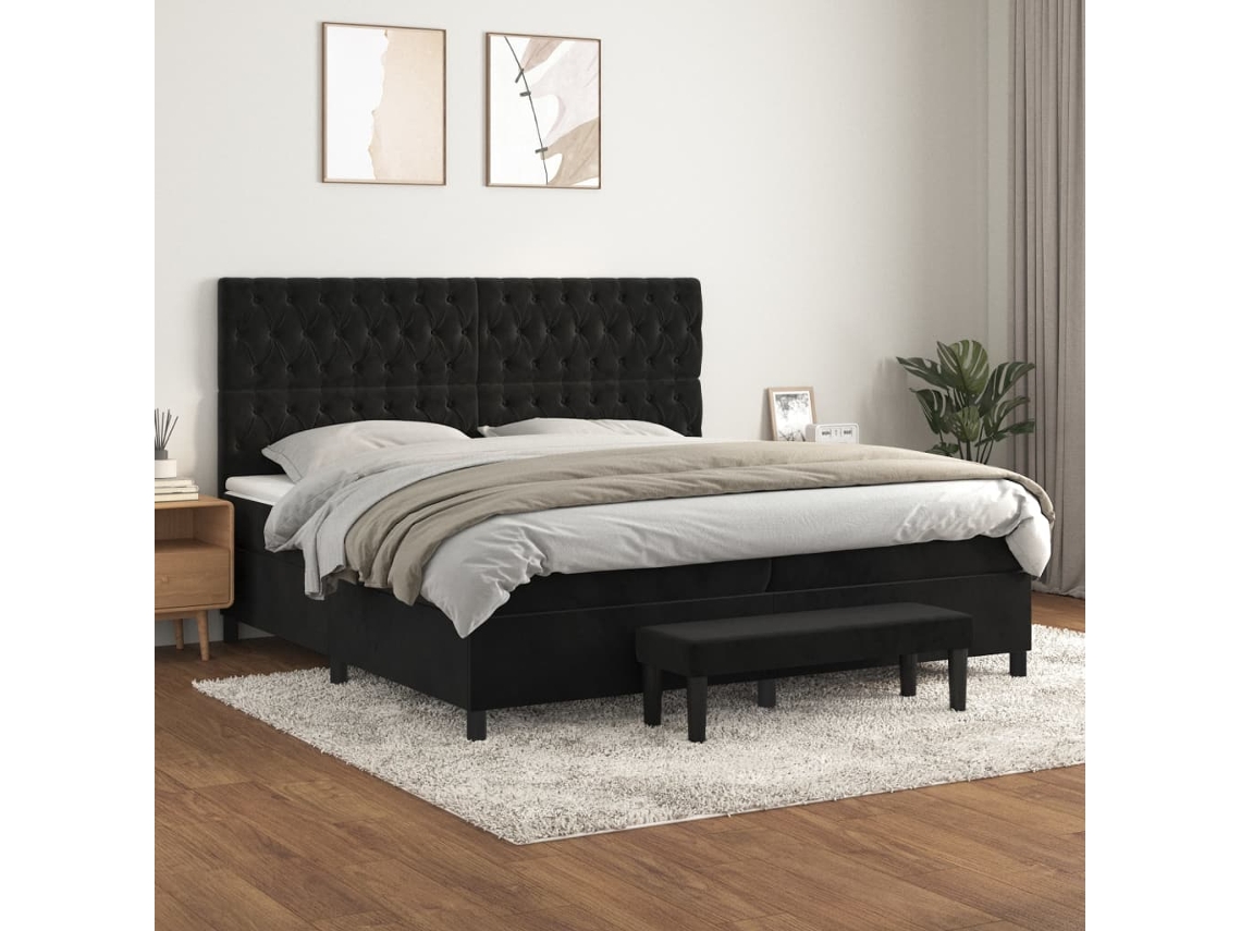 Vidaxl Cama Com Molas/colchão 200x200 Cm Veludo Preto