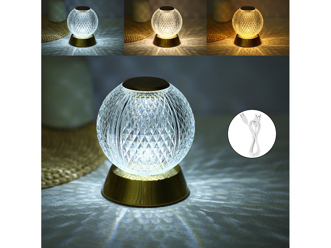 Rebe-lâmpada De Mesa Sem Fio De Cristal E Metal Com Controle Táctil, 3 Cores, Regulável, Recarregável Para Quarto, Restaurante E Café