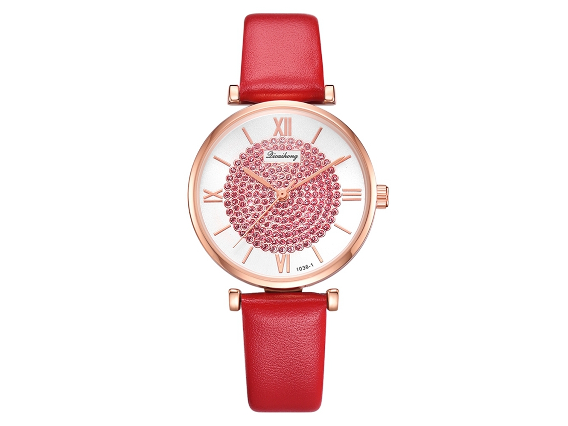 Relógio de Pulso Unissex Casual de Quartzo com Pulseira Pu Simples Moda (vermelho)
