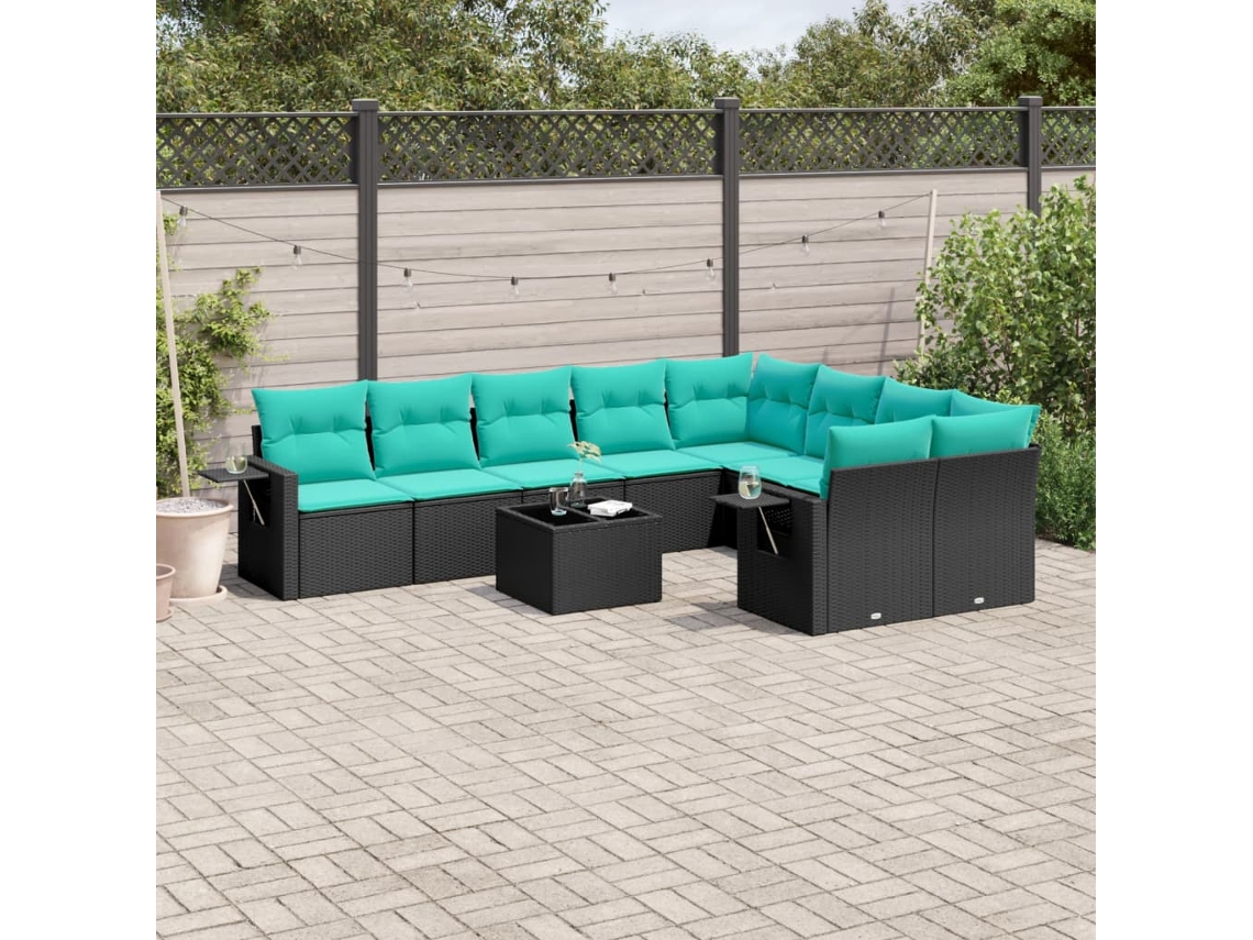 Vidaxl Conjunto De Sofá De Jardim Com 10 Peças E Almofadas Em Rattan Sintético Preto