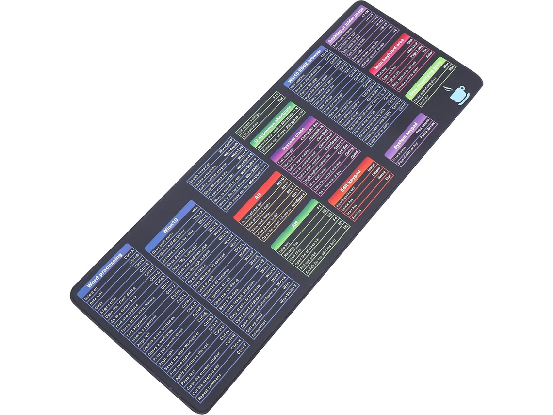 Mousepad De Mesa Espesso Com Atalhos De Teclado, Feito De Borracha Durável E Tecido.