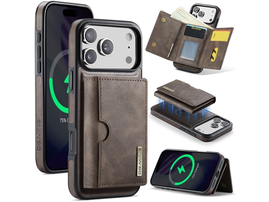Capa Para Celular Dg.ming Série M6 Para Iphone 17 Pro Max, Marrom Magnético