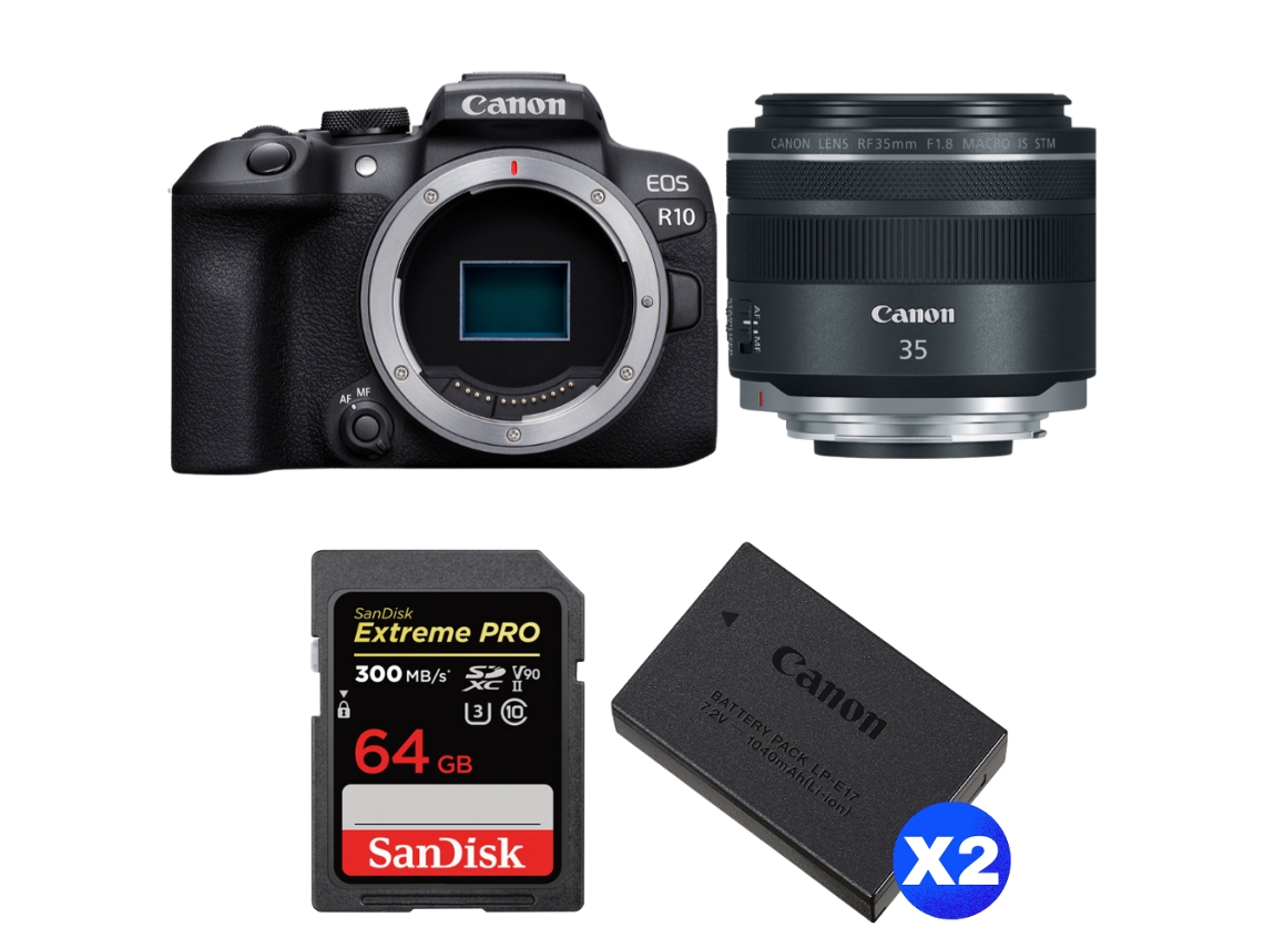 Eos R10 + Rf 35mm F1.8 Is Macro Stm + 1 Sandisk 64gb Uhs ii 300mb/s + 2 Canon Lp e17 + Ebook “20 Dicas para Fotos Que Impressionam” CANON