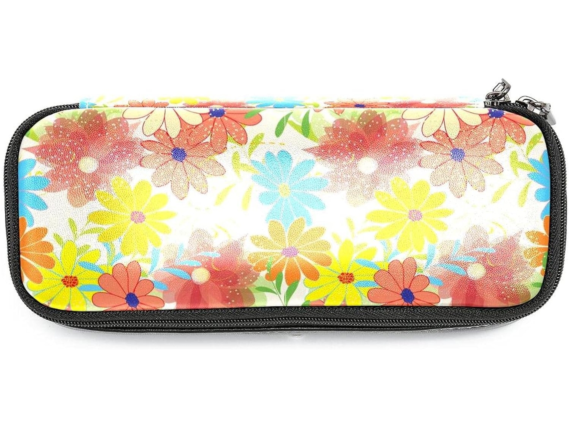 Porta-lápis grande com estampa de flores e folhas, ideal para escola, mesa, adultos, meninas e meninos.