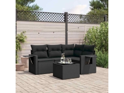 Vidaxl 5 Pcs Conjunto Sofás De Jardim Com Almofadões Vime Pe Preto