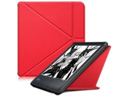 Capa protetora de couro PU para Kobo Libra Color Libra 2 com suporte de origami vermelho Hengrongshen