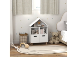Estante Infantil De 3 Andares Com Duas Gavetas, Formato De Casa, 63,7x29,7x89 Cm, Branco