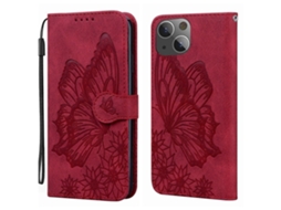Capa De Couro Com Textura Retrô E Estampa De Borboletas Para Iphone 15 Plus