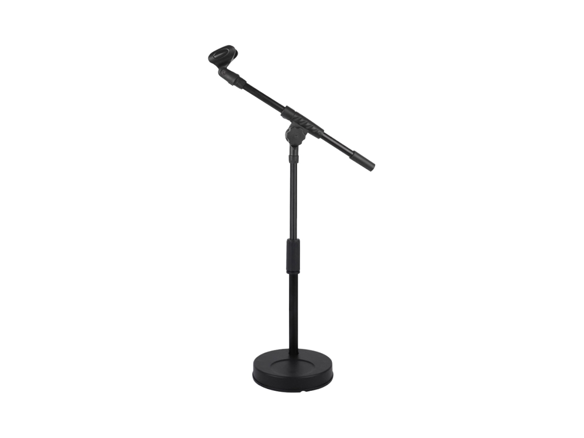 Um Suporte De Mesa Para Microfone, Com Altura Ajustável, Base E Braço Articulado.